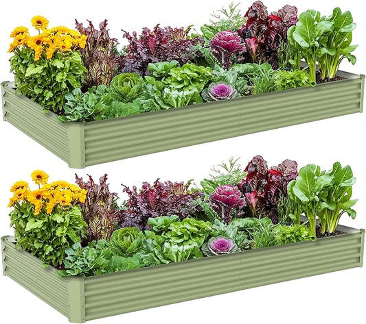 2PCS 8x4x1FT Galvanized Raised Garden Bed, Galvanized Planter Raised Garden Boxes Outdoor, Large Metal Raised Garden Beds for Vegetables-Green