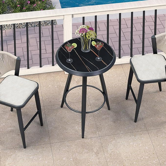 PURPLE LEAF Outdoor Round Table Height Counter Bistro Bar Table for Patio Garden Indoor Kitchen Dark Grey