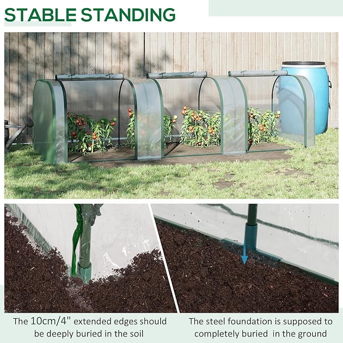 Season Extender Mini Greenhouse 10' x 3' Tunnel, with Roll-Up Zippered Doors & Clear UV Cover on Steel Frame, for Early Start and Late Harvest Gardening