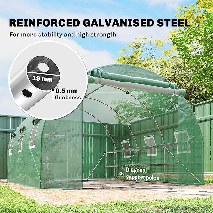 Outsunny 10'x11'x6' Walk-in Tunnel Greenhouse with Shelves, Mesh Door and Windows, Hoop House Greenhouse with PE Cover, Outdoor Green House for Patio Lawn Garden, Green