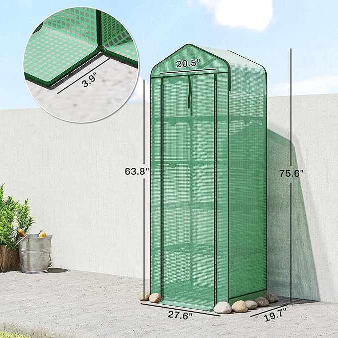 Outsunny 5 Tier Mini Greenhouse with Screen Roof, 27.6" x 19.7" x 75.6", Portable Small Greenhouse with High Strength PE Cover, Roll-Up Zipper Door for Garden Yard Backyard, Green