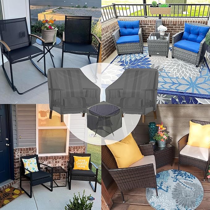 Patio Furniture Chair Covers Set, 3PCS Outdoor Garden Furniture Sofa Cover with 420D Durable Waterproof, Fit for Outdoor Wicker/Rattan Chair Conversation Sets