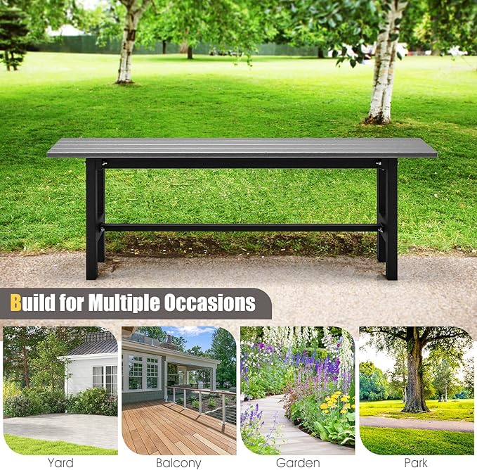 Giantex 2-Person Outdoor Bench Seat - Backless Patio Garden Bench, 47” Weatherproof Outside Chair with Slatted Seat, Metal Frame, 660 LBS Capacity, Dining Bench Chair for Yard, Park, Balcony, Gray