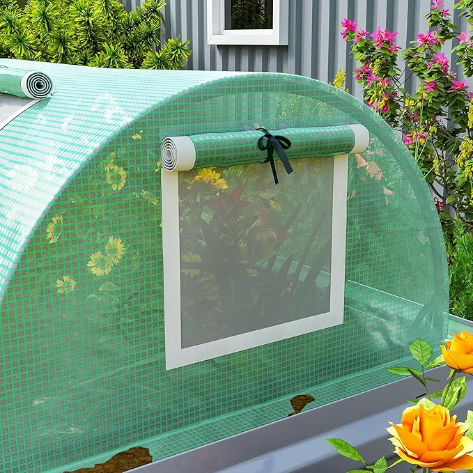 Outsunny 10' x 3' x 2' Mini Greenhouse with 5 Mesh Windows, Portable Plant Hot House with PE Cover, Steel Frame, for Garden Backyard, Green
