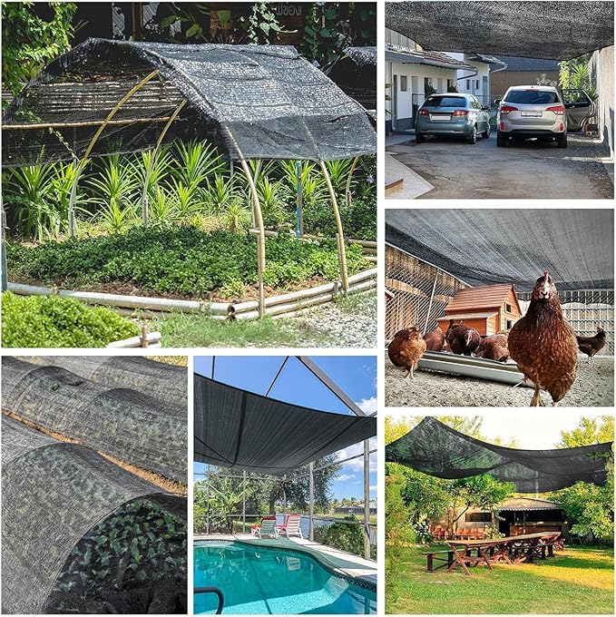 6.5 X 5FT 75% Garden Shade Cloth with Hoops, Plant Shade Cloth Garden Greenhouse Grow Tunnel for Heat Protection, Raised Bed Row Cover Black Netting Tarp for Outdoor Outside Patio Chicken Coops
