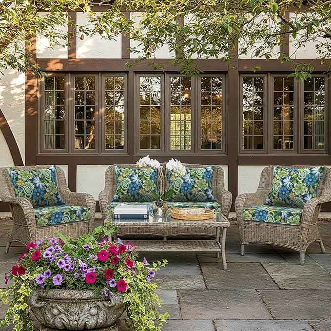 LVTXIII Outdoor Deep Seat Cushion 22"x22"x4" Patio Seat and Back Cushion Set Seasonal Chair Cushion for Dining Arm Chairs, Wicker Chairs and Garden Furniture Decoration, Flower Child