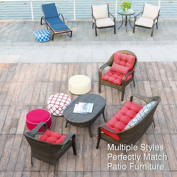 QILLOWAY Outdoor Chair Cushion for Patio Furniture, Waterproof Patio Cushions Set of 4 with Ties, Fade Resistant Replacement Pads for Outdoor Rocking Chairs,Red