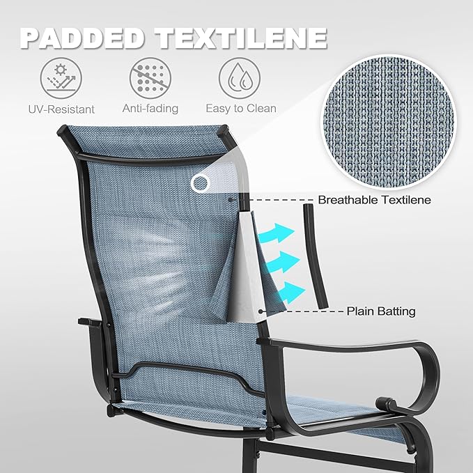 NUU GARDEN Patio Dining Chairs Set of 4, All Weather Outdoor Padded Textilene Patio Chairs， Powder-Coated Metal Frame Patio Furniture for Backyard Garden Poolside Lawn, Blue and Black