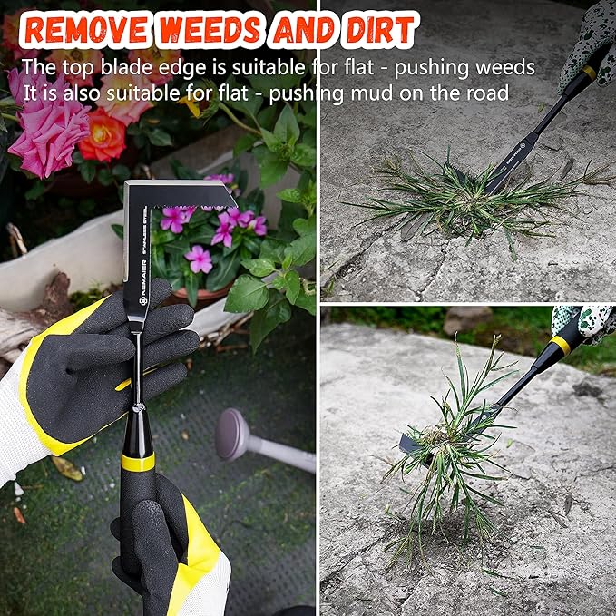 Kemaier Weeding Tool - Heavy Duty Stainless Steel Weed Remover Tool for Driveway Crack Weeding and Sidewalk Pavement Weed Removal, Efficient Weed Puller Tool for Narrow Gaps and Brick Joints
