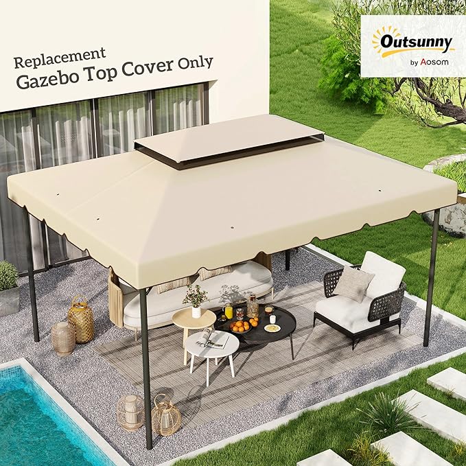 Outsunny 13' x 10' Gazebo Replacement Canopy, Gazebo Top Cover with Double Vented Roof for Outsunny 12.8' x 9.5' Frame for Garden Patio Outdoor (TOP ONLY), White