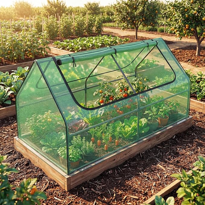 Giantex 3-in-1 Metal Raised Garden Bed with Greenhouse Cover, 6x3x3 FT Metal Elevated Outdoor Planter Box with Roll-Up Windows, Open Base Grow Box for Vegetables, Flowers and Herbs, Green