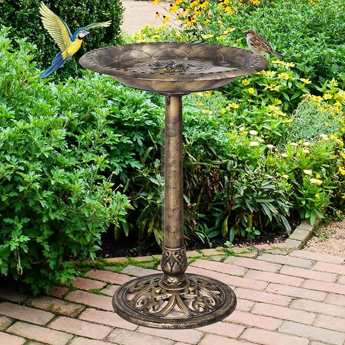 ZenStyle 28" H Resin Sitting Pair Bird Bath Pedestal Outdoor Garden Décor (Bronze)