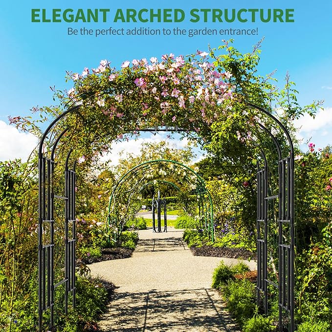 SUNYRISY Garden Arch Trellis for Climbing Plants Outdoor, 47.2" x 59" x 87" Metal Core Tall Archway Tunnel Plant Support for Cucumber Tomato Flowers Vegetables and Gardening