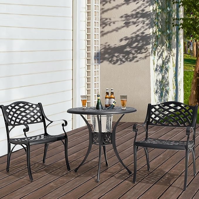NUU GARDEN Patio Dining Chairs Set of 2, Aluminum Outdoor Indoor Patio Chairs with Arms for Garden, Backyard, Porch, Black
