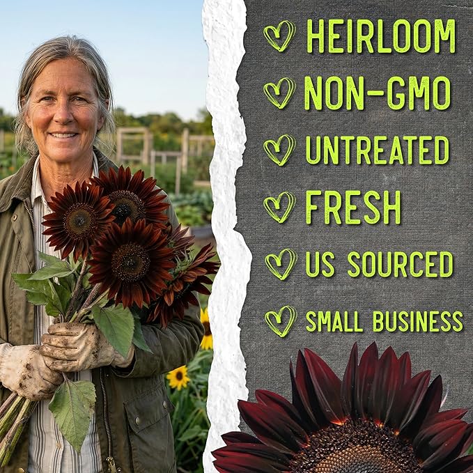 Seed Needs Sunflower Seeds for Planting Chocolate Sunflowers - Heirloom & Open Pollinated Flower Seed to Plant & Grow an Outdoor Wildflower Butterfly Garden (2 Packs)