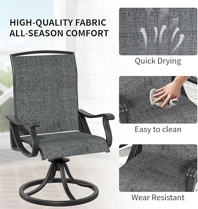 SHGJ&SOFT Patio Swivel Chairs, Waterproof Outdoor Dining Chairs with All-Weather Textilene Mesh for Deck, Garden, and Backyard (Dark Gray5, 4PC)