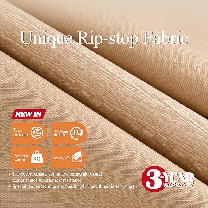 WJ-X3 Large Beige & Coffee Patio Furniture Cover, 108W x 84D x 31H Inches - Waterproof, UV & Wind-Resistant, Anti-Fade - Perfect for Outdoor Table & Chair Sets