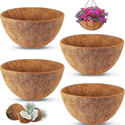 REMIAWY Hanging Basket Coco Liners, Coconut Planter Basket Liners 4 Packs 12 Inch 100% Natural Round Coco Fiber Replacement Liner for Hanging Basket Plants Outdoor Garden Flower Pot Vegetables