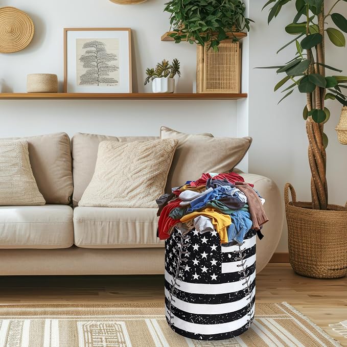 US Flag Baseball Laundry Basket Oxford Cloth Foldable Hamper 18.9x16.5 Inch | Funny With Handle Large-Capacity Tote Bag Laundry Hamper Clothes Storage Bucket Toy Organizer For Bathroom,Laundry,Bedroom