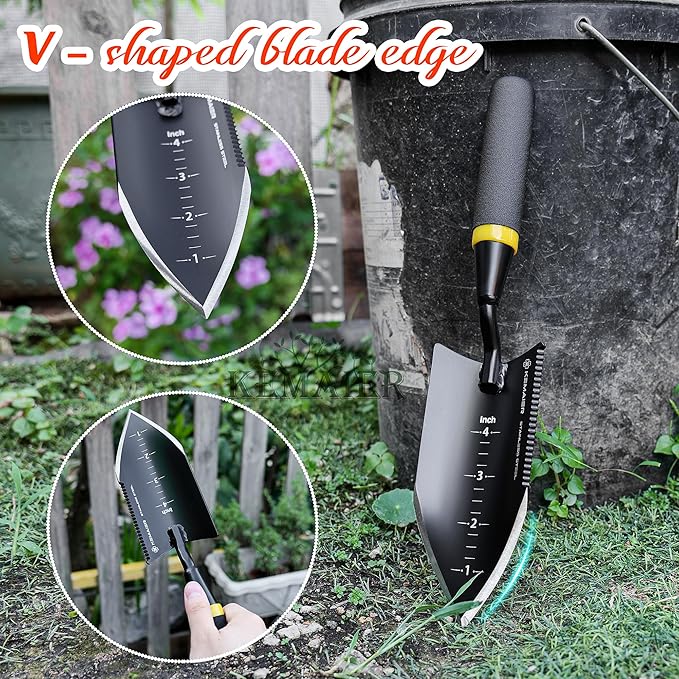Kemaier Heavy-Duty Trowel Garden Tool, Stainless Steel Serrated Hand Shovel for Effortless Digging, Weed Control, and Precise Bulb Planting