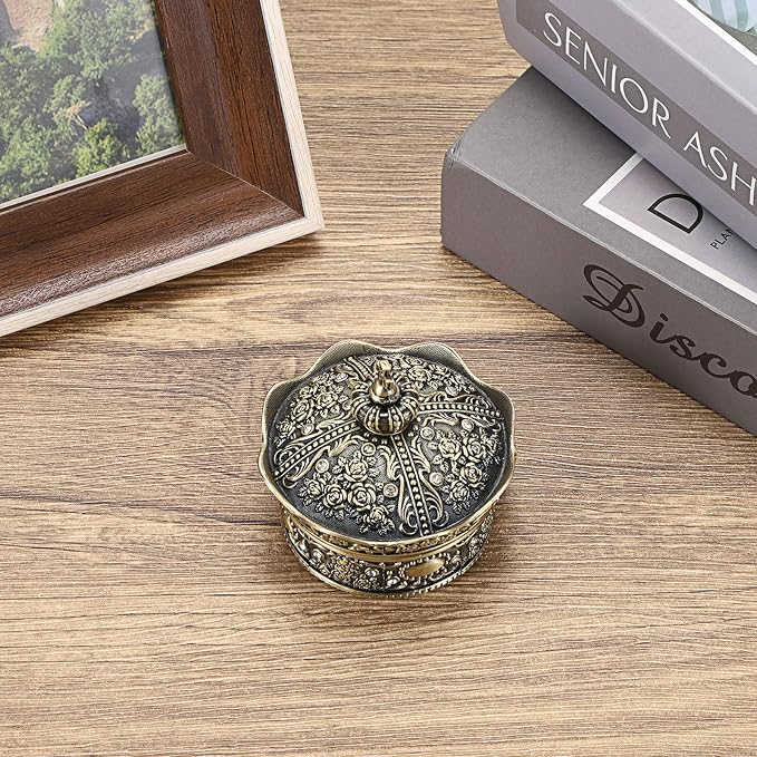 Hipiwe Vintage Jewelry Box, Antique Crown Design Trinket Treasure Chest Storage Organizer, Metal Earrings/Necklace/Ring Holder Case, Keepsake Giftb Box for Women, Bronze