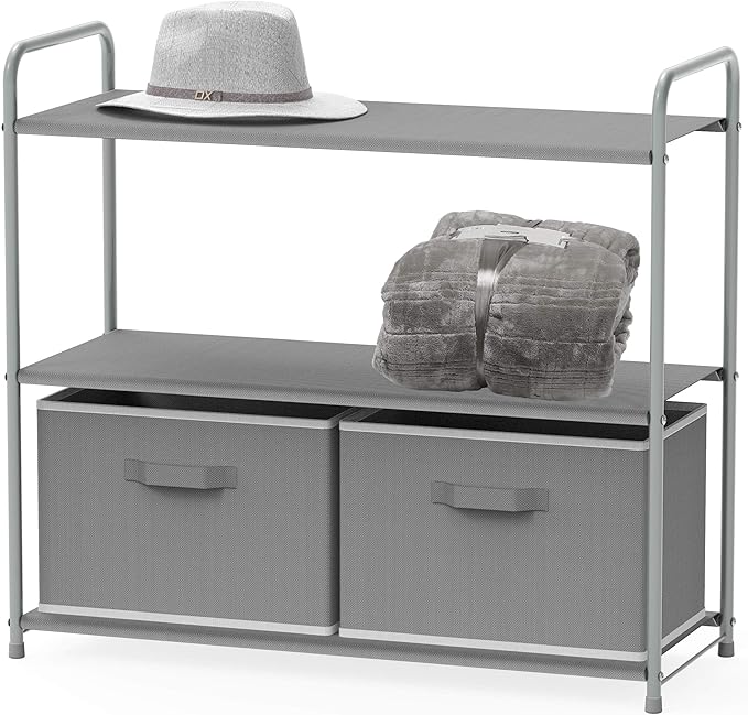 Simple Houseware 3-Tier Closet Storage with 2 Drawers, Grey