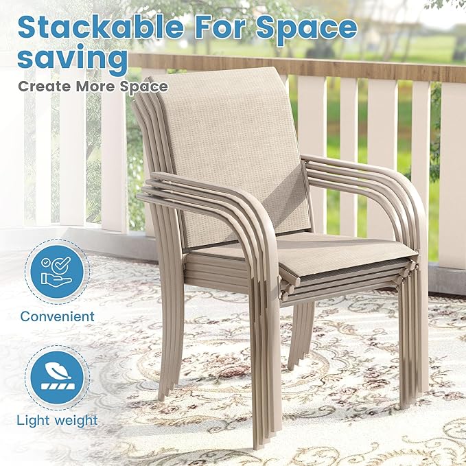 DIFY Patio Dining Chairs Set of 2, Stackable Outdoor Metal Chairs for Garden, Porch and Lawn, Sandshell