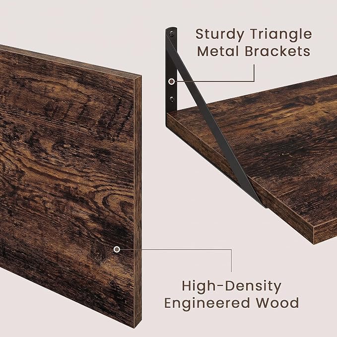 Dreamland Wall Mounted Floating Shelves Set of 2, 36x12, Rustic Brown
