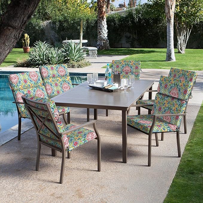 DYTXIII Outdoor High Back Chair Cushions Set of 2, 44"x22" Water Repellent Patio Seat Cushions with Elastic Sponge, All Weather Chair Pads for Rocking, Dining Chairs, Patio Furniture - Damask Red