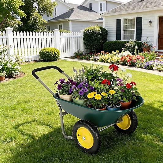 Autodaya Dual-Wheel Garden Cart, 14" Pneumatic Tires & Built-in Stand, 4.5 Cu Ft Utility Yard Wheelbarrow for Gardening, Soil, Construction, Easy Assembly