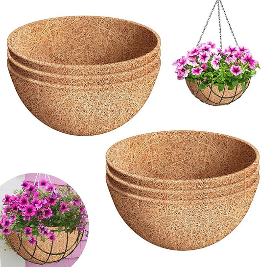 Riare 6 Pack 10 Inch Round Coco Liners Replacement, 100% Natural Coconut Coir Liners for Hanging Baskets, Garden Flower Vegetables Planter Pot, Window Box, Fence, Decks