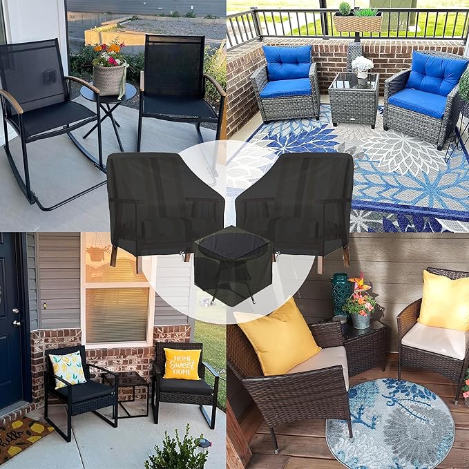 Patio Furniture Chair Covers Set, 3PCS Outdoor Garden Furniture Sofa Cover with 420D Durable Waterproof, Fit for Outdoor Wicker/Rattan Chair Conversation Sets