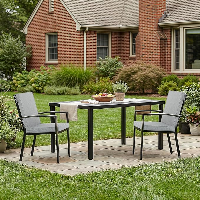 Outdoor Chair Cushions, Water-Resistant & Fade-Resistant, Patio Furniture Lawn Dining Chair Seat Replacement with Mid Back, Ties Zipper, Removable Cover, 18 x 16.5 Inch, Set of 2, Light Grey