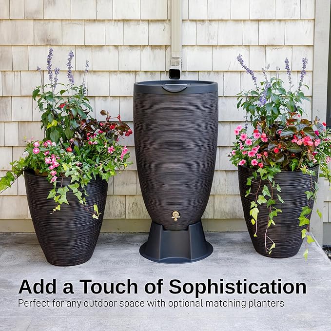 RTS Home Accents 50-Gallon Newport Rain Barrel with Stand and Removable Lid, Bronze Color