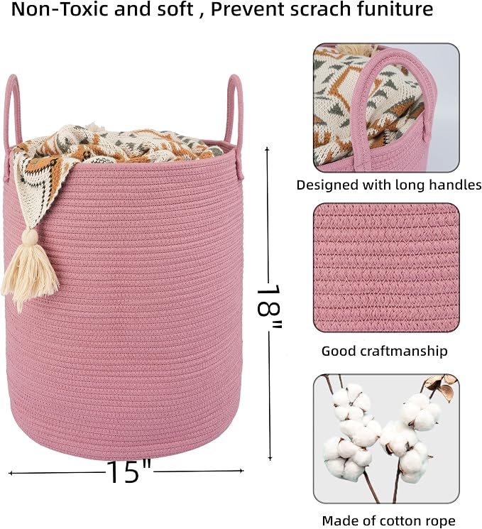 XUANGUO Cotton Rope Laundry Basket Hamper for Clothes, grape purple