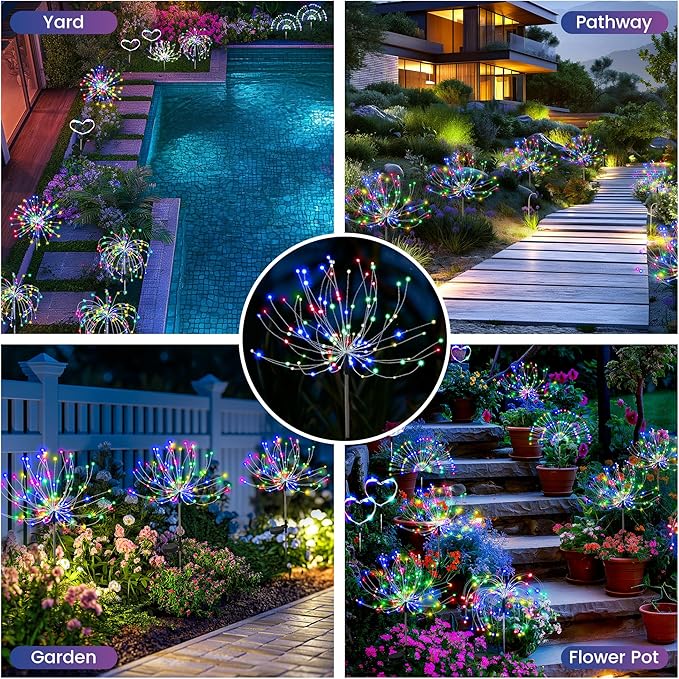 PEVOROS Garden Decor Solar Lights Outdoor,120LED Waterproof Colorful Solar Fairy Garden Lights for Outdoor Decoration,Yard, Patio, Porch,Flower Pot,Pathway,Christmas (8Pack)