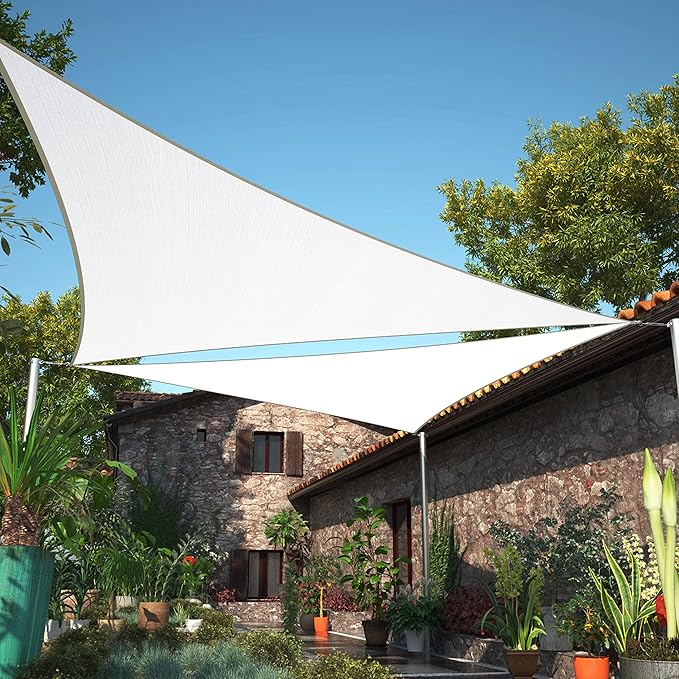 ShadeMart 10' x 10' x 10' White Sun Shade Sail UPF50 Triangle Canopy smTAPT08 Fabric Cloth Screen, Water Air Permeable & UV Resistant, Heavy Duty, Carport Patio Outdoor - (We Customize Size)