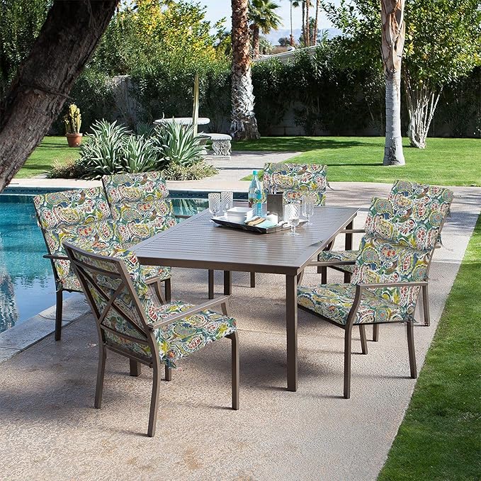 DYTXIII Outdoor High Back Chair Cushions Set of 2, 44"x22" Water Repellent Patio Seat Cushions with Elastic Sponge, All Weather Chair Pads for Rocking, Dining, Patio Furniture - Paisley Paradise