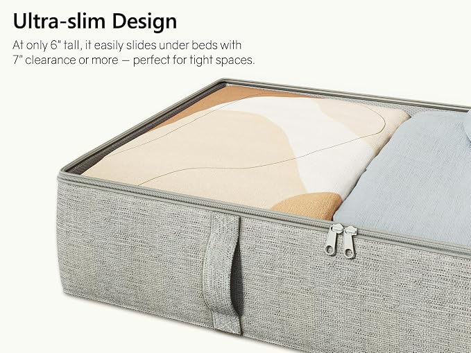 2-Pack Under Bed Storage Containers, 8 Inches Tall Clothes Storage, Gray