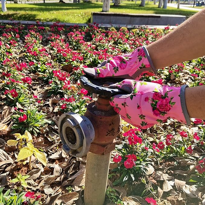 YRTSH Leather Gardening Gloves for Women, Flexible Breathable Garden Gloves,Thorn Proof Working Gloves for Weeding, Digging and Pruning, Medium, Pink