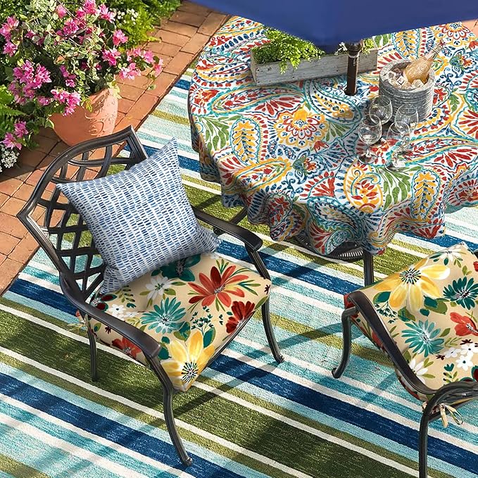 DYTXIII Set of 2 Outdoor Chair Cushions 19"x19"x4", Water Repellent Tufted Patio Seat Cushions with Ties, Thick Replacement Pads for Wicker Dining Chairs, Patio Furniture, Flower Multi