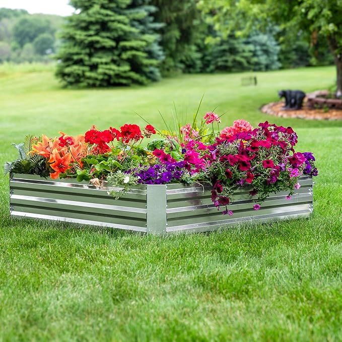 Sunnydaze Galvanized Raised Garden Bed - Metal Raised Bed for Gardening - Outdoor Planter Box for Flowers, Plants, and Vegetables - Silver - 12” H Square