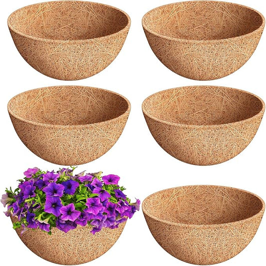 Riare 6 Pack 12 Inch Round Coco Liners Replacement, 100% Natural Coconut Coir Liners for Hanging Baskets, Garden Flower Vegetables Planter Pot, Window Box, Fence, Decks