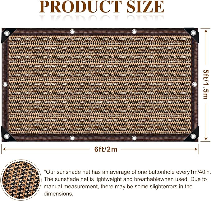 80% Sunblock Shade Cloth Net Resistant - 5x6Ft Garden Shade Mesh for Plant Cover, Greenhouse, Chicken Coop, Kennels, Tomatoes Plants