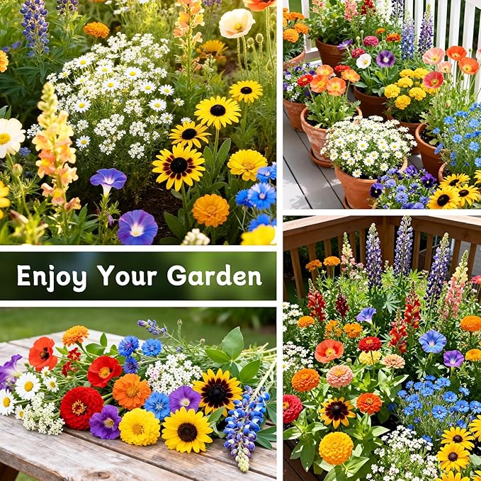 LUOJIBIE Wildflower Seeds Bulk, 22,000+ Flowers Seeds for Planting Outdoor, 16 Varieties Annual & Perennial Flowers Seeds Mix Color for Garden, 4 Oz Packet, Non-GMO, Attracts Pollinators, Easy to Grow