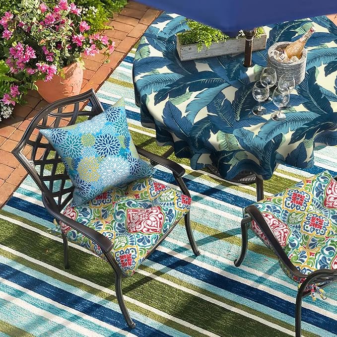 DYTXIII Set of 2 Outdoor Chair Cushions 19"x19"x4", Water Repellent Tufted Patio Seat Cushions with Ties, Thick Replacement Pads for Wicker Dining Chairs, Patio Furniture, Damask Red