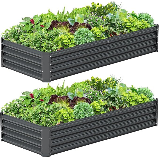 2PCS 6x3x1FT Galvanized Raised Garden Bed, Galvanized Planter Raised Garden Boxes Outdoor, Large Metal Raised Garden Beds for Vegetables-Grey