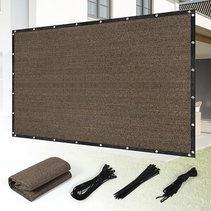 SEEYE 90% Sun Shade Cloth, 10 x 12 FT Durable Privacy Screen Shade Cover, Pergola Shade Cover with Grommets, UV Block Mesh Tarp for Plant Cover, Greenhouse, Patio, Chicken Coop, Balcony, Mocha
