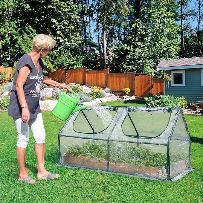 BPS 4x2x2 ft Mini Greenhouse with Transparent PVC Cover UV-Protected Roll-Up Zipper Windows, Ideal for Indoor or Outdoor Use on Raised Garden Beds