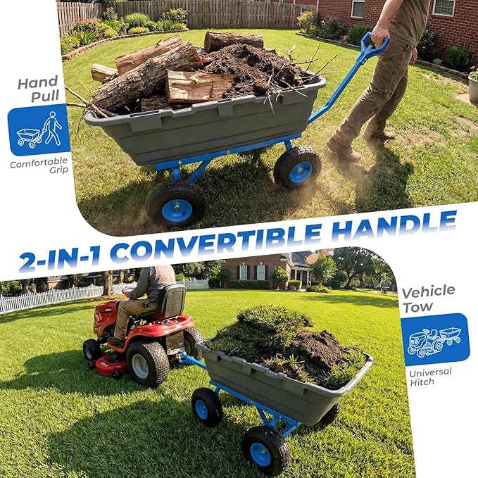 Sekey 1000lbs Garden Dump Cart for Seniors, Capacity Yard Wagon with Rubber Tires, Quick-Release Dumping & Easy-Maneuver Handle for Soil, Rocks, and Firewood, Gray